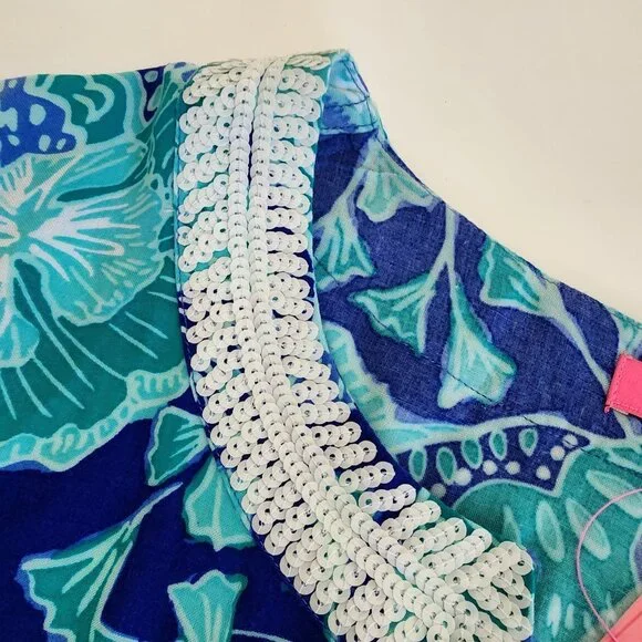 Lilly Pulitzer Renato Sequined Tunic Top Agate Green Mint to Be Floral Tropical - Picture 6 of 13